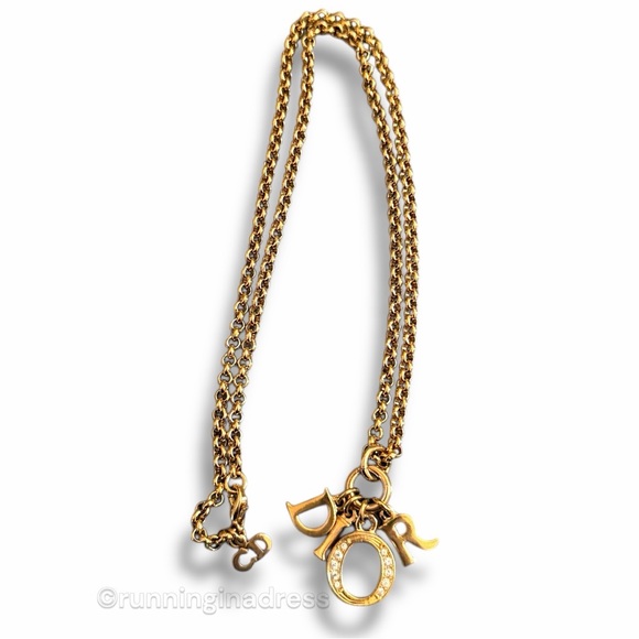 Christian Dior Gold & Crystal DIOR Spelled Out Charm Necklace Dio(r)evolution CD - Picture 4 of 10